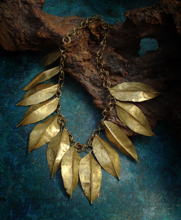 Chunky Leaf Necklace - Gold Leaves in Brass