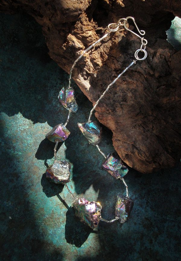 Chunky Rainbow Titanium Quartz Necklace on Silver Chain