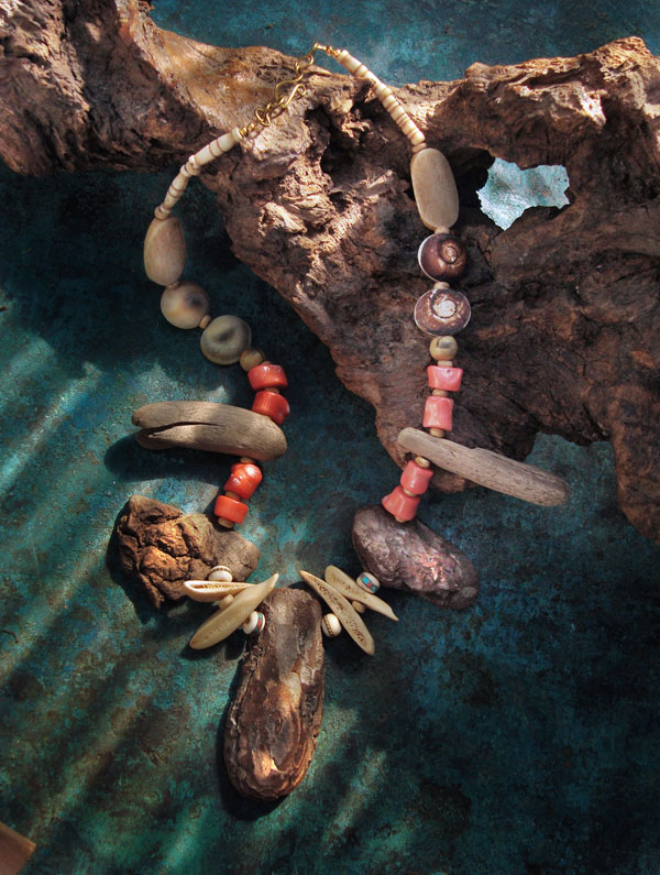 Driftwood Coral Bone and Fossil Necklace