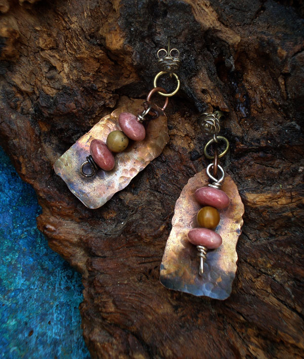 Gemstone and Copper Earrings