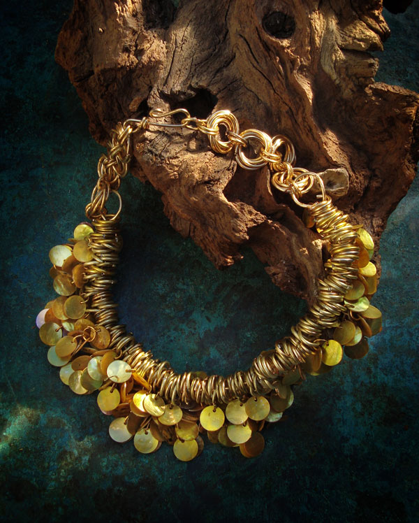 Gold Mussell Shell Pailettes Collar Necklace