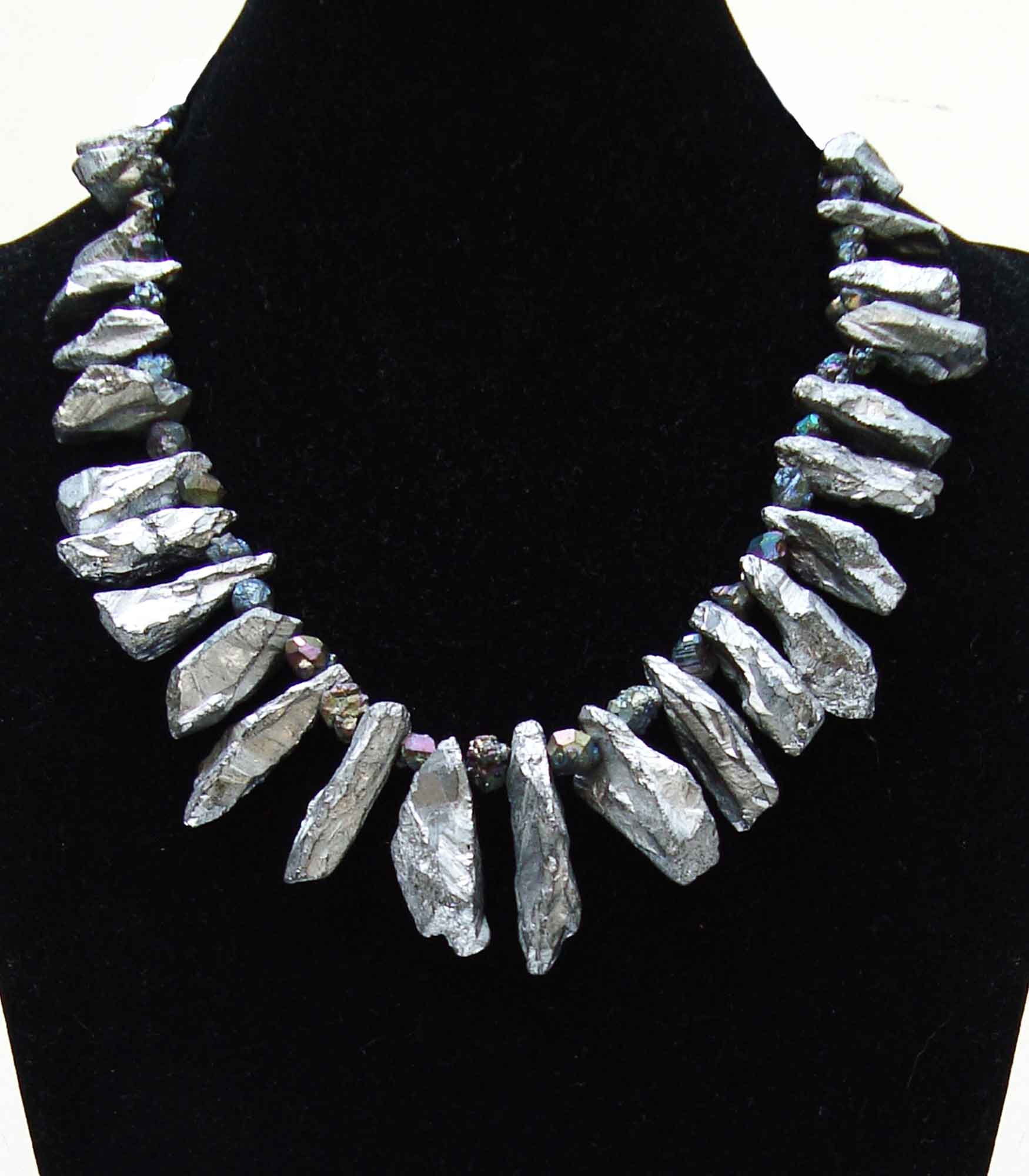 Chunky Silver Titanium Quartz Teardrop Nugget Necklace