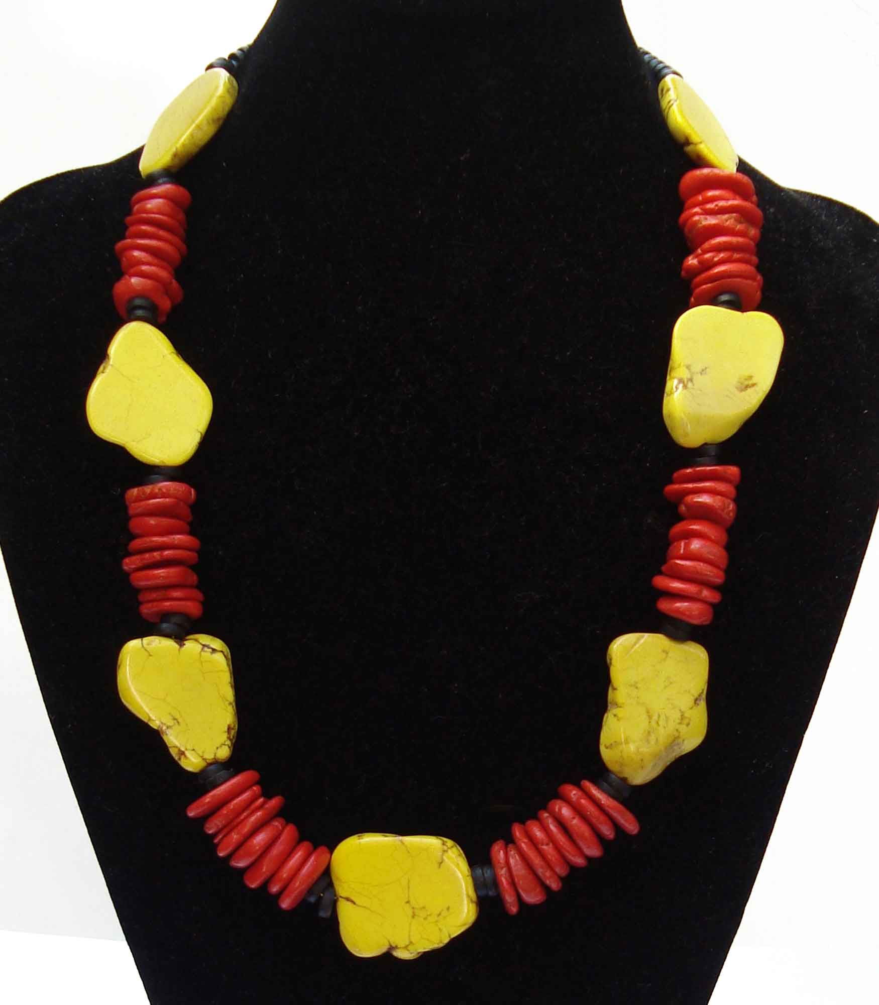 Chunky Jasper and Coral Disk Necklace