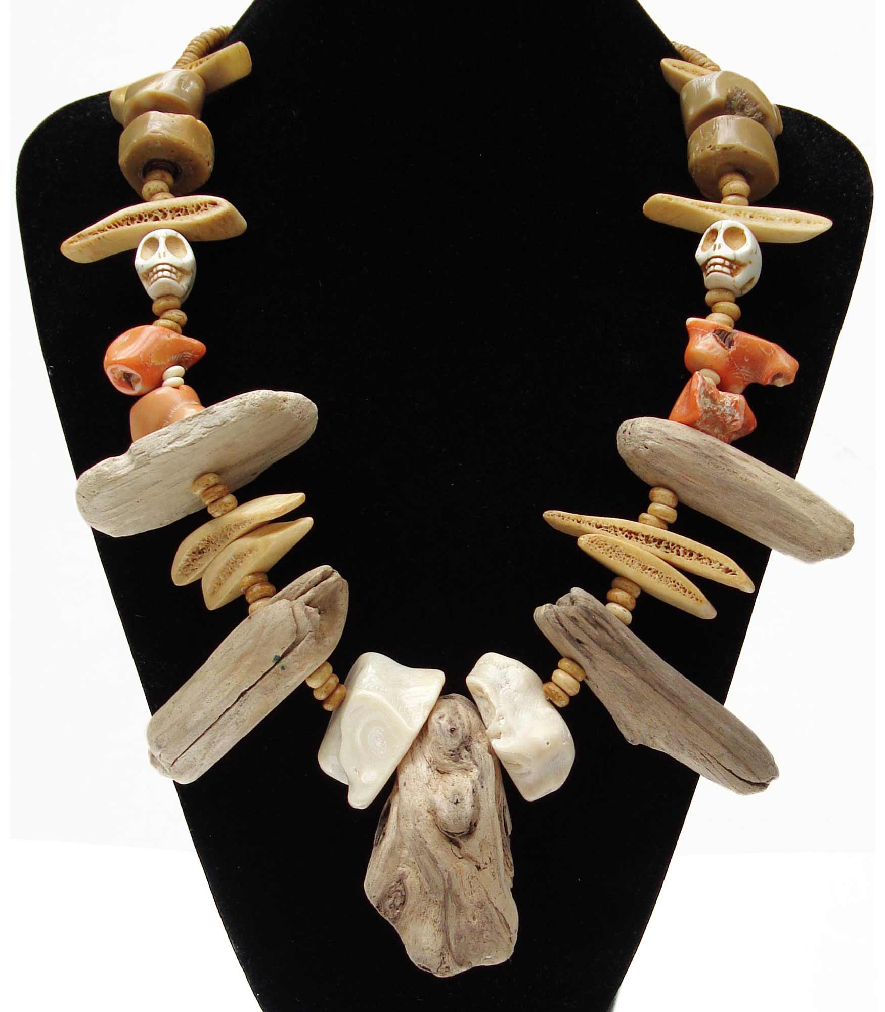 Beachcomber Driftwood, Coral and Agate Chunky Tribal Necklace