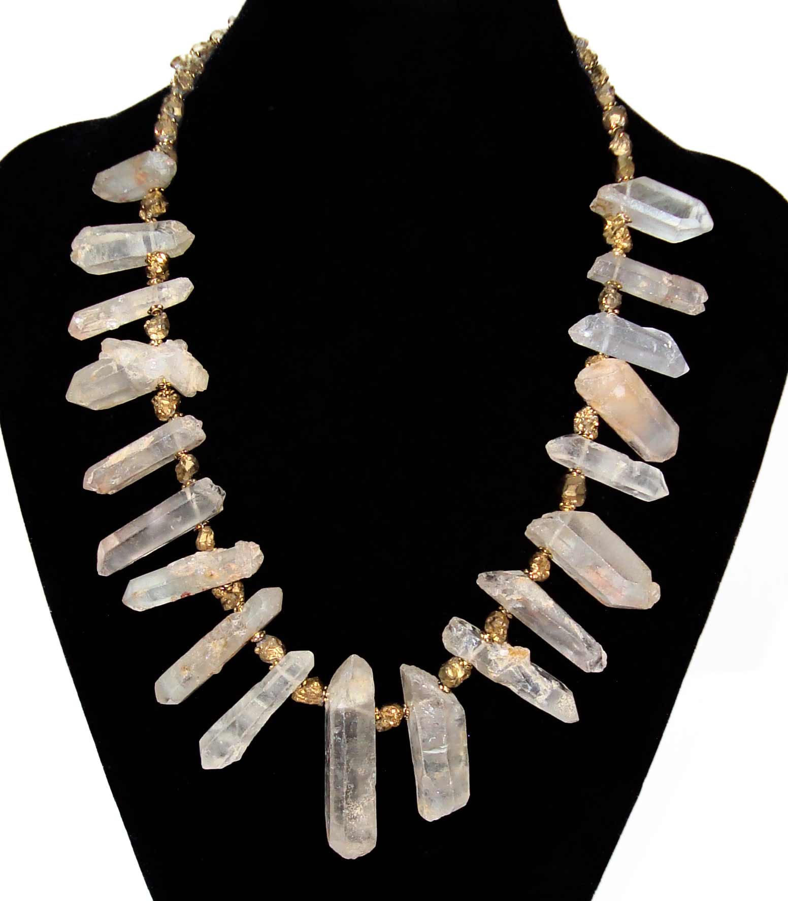 Chunky Raw Quartz Points and Gold Nugget Necklace
