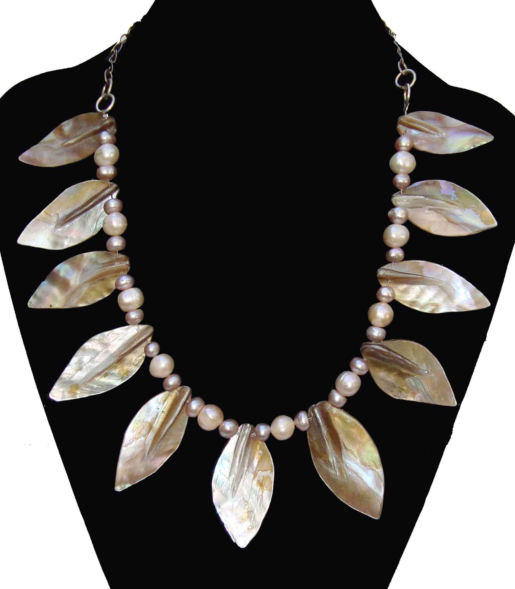 Cream Shell Leaf and Freshwater Pearl Necklace