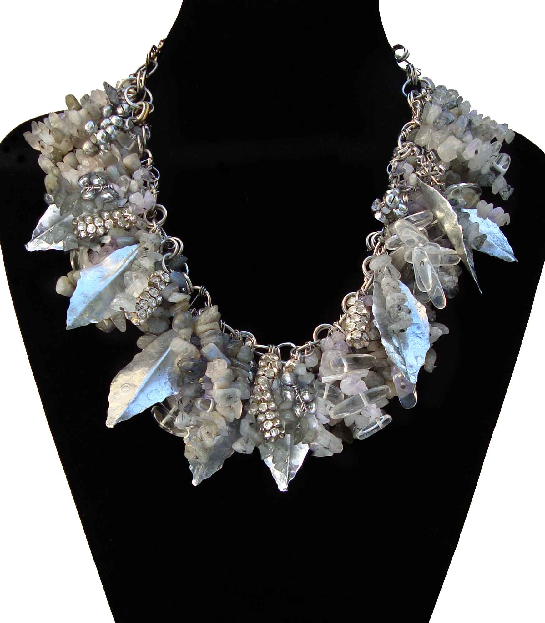 Chunky Rose Quartz and Ametrine Silver Leaf Necklace