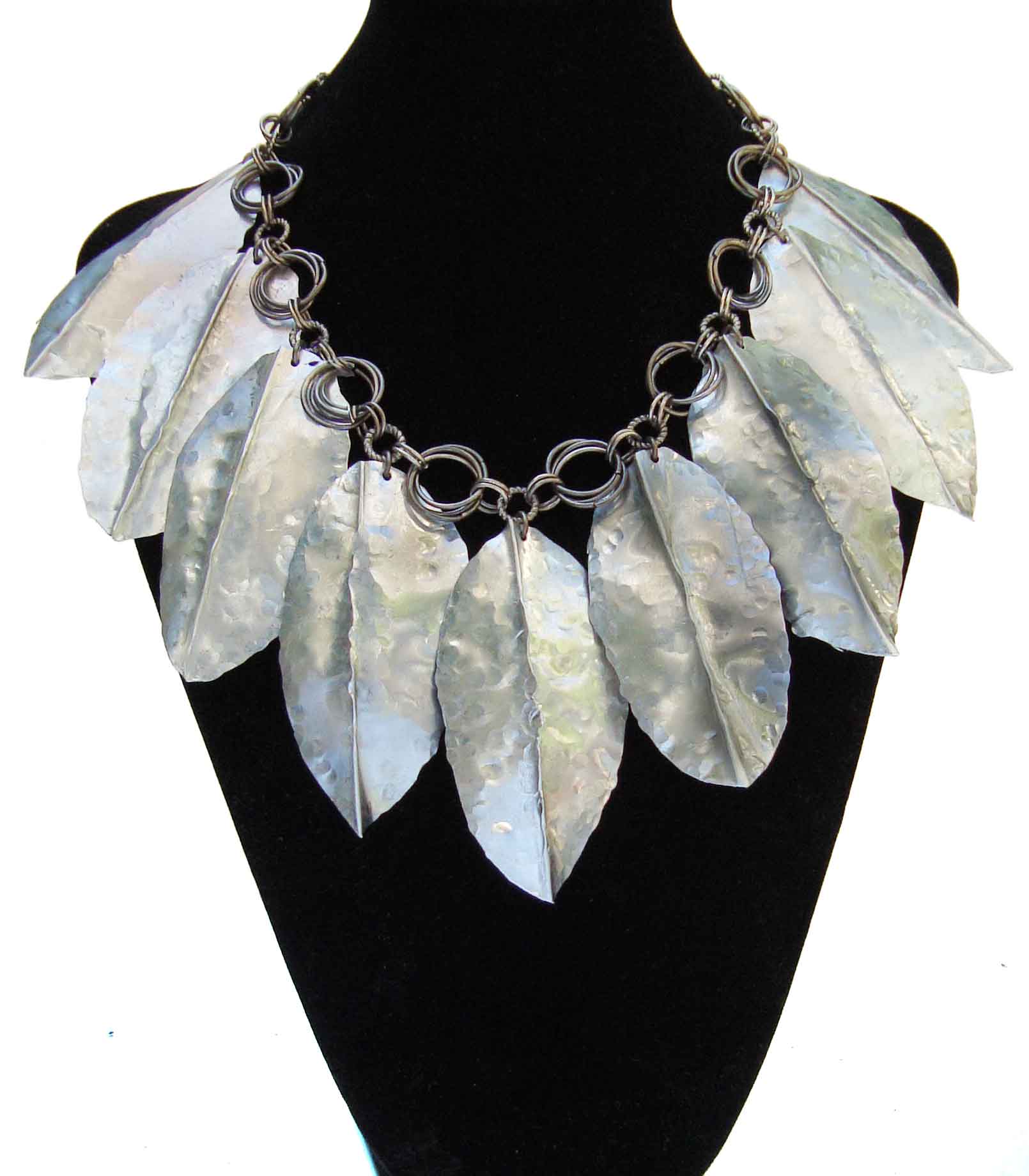 Chunky Silver Leaves Collar Necklace