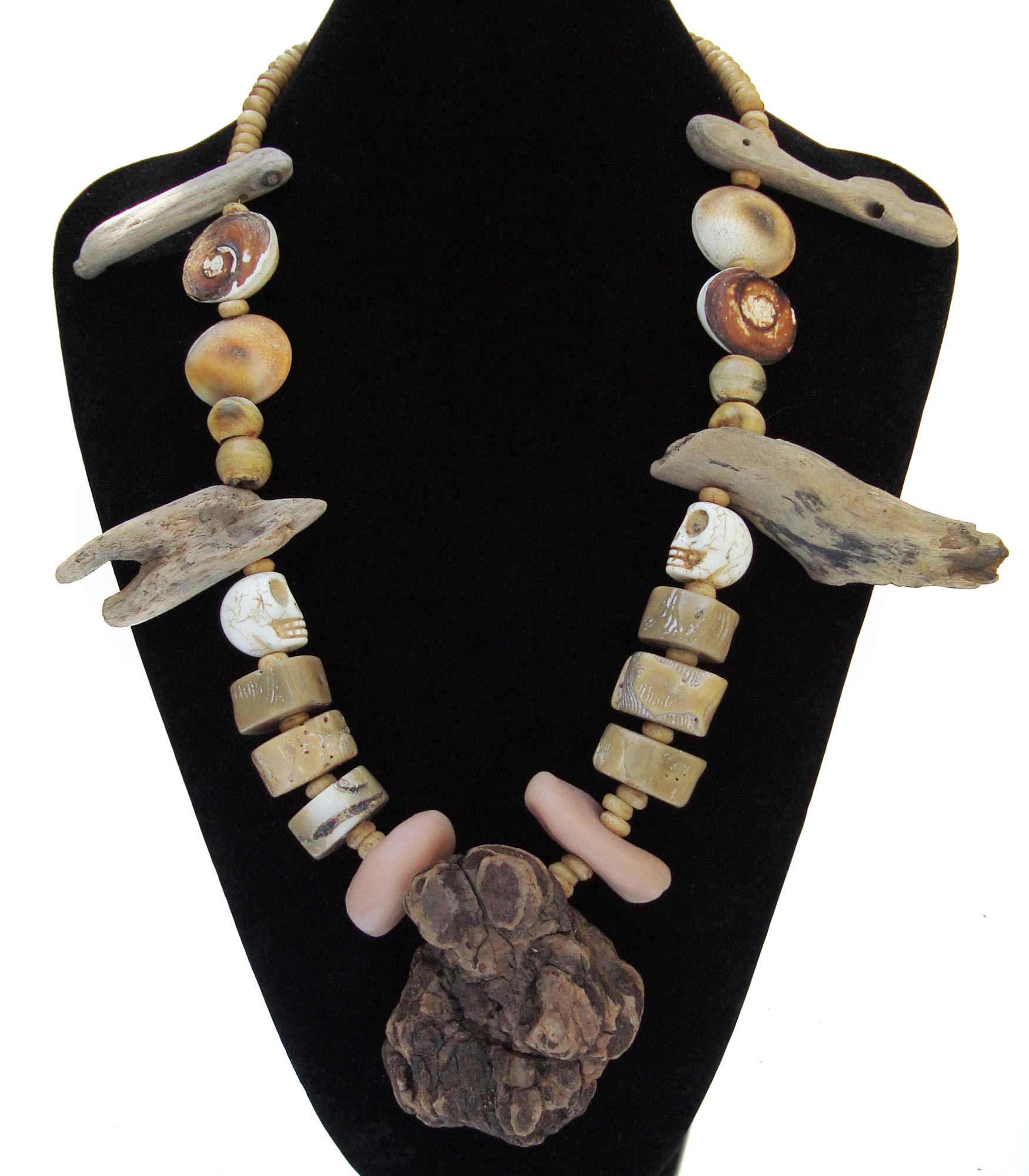 Beachcomber Driftwood, Coral and Fossil Tribal Necklace