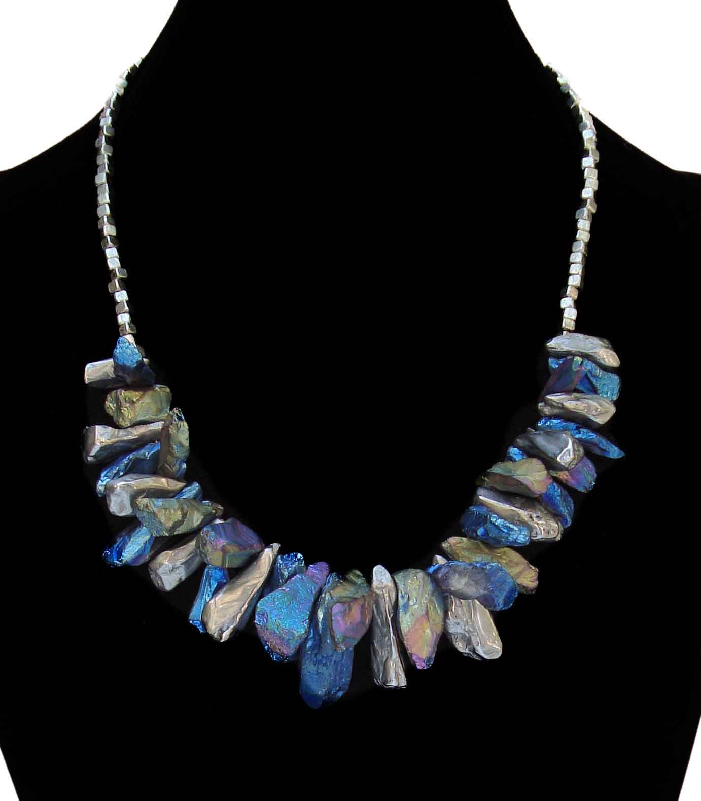  Chunky Titanium Quartz Iridescent Teardrop Nugget Necklace