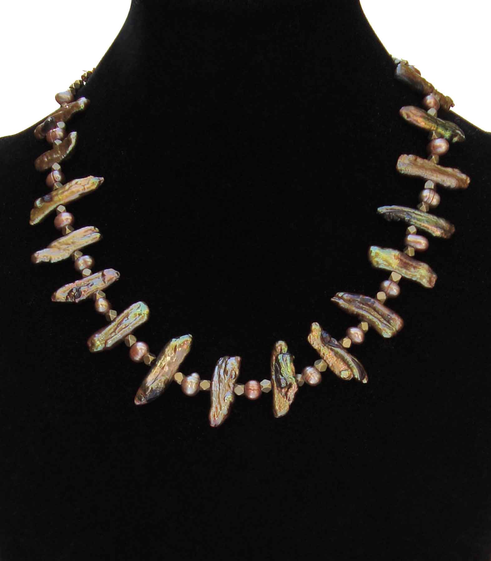 Handmade Original Copper Biwa Pearl Points Necklace