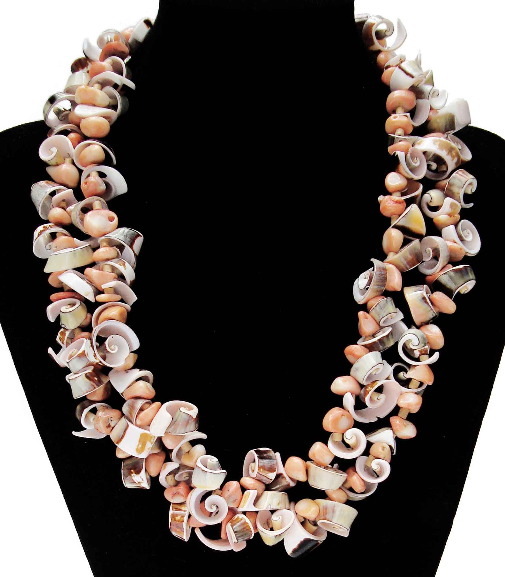 Shell And Pink Coral Boho Necklace