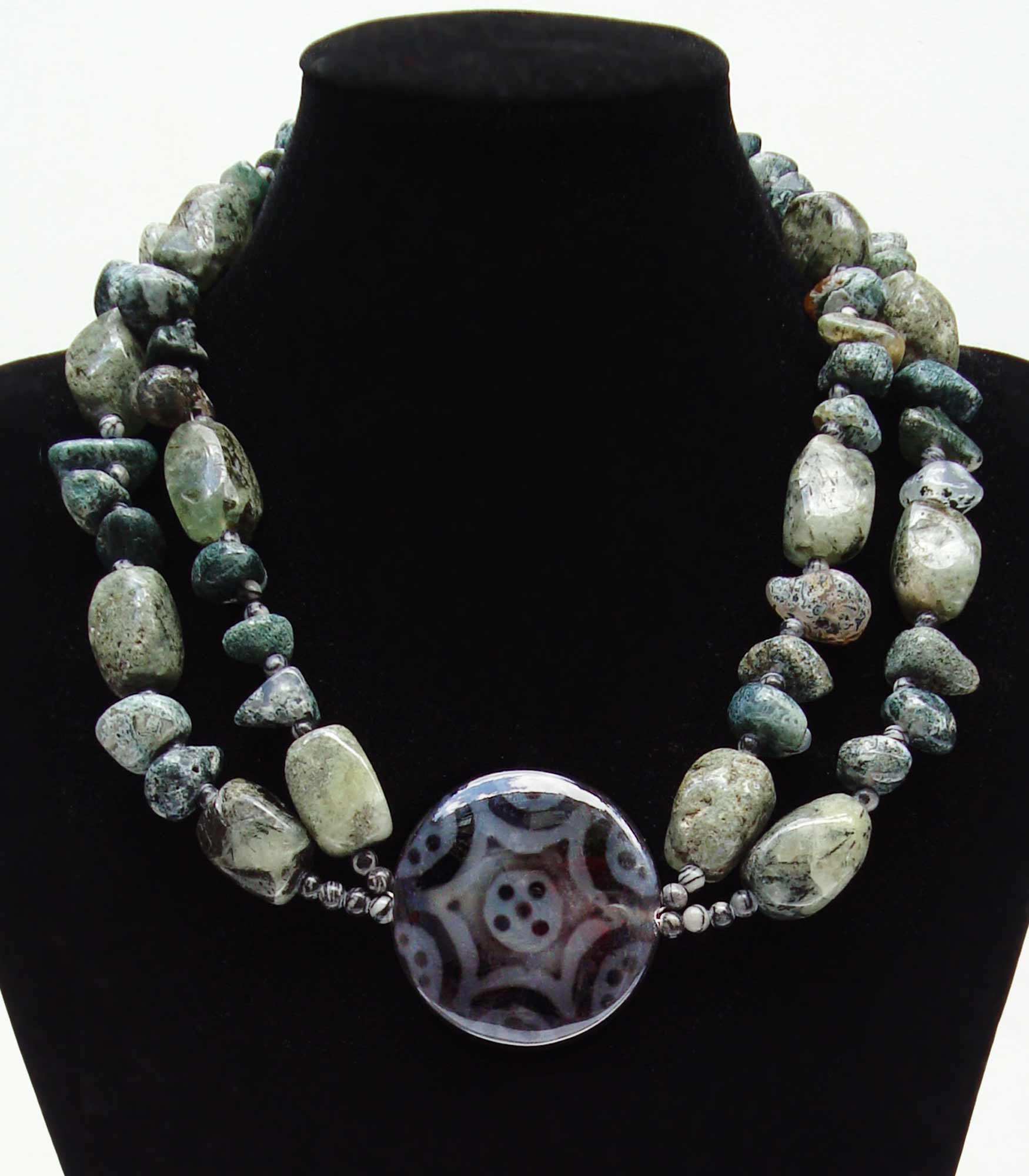 Chunky Green Garnet and Moss Agate Necklace