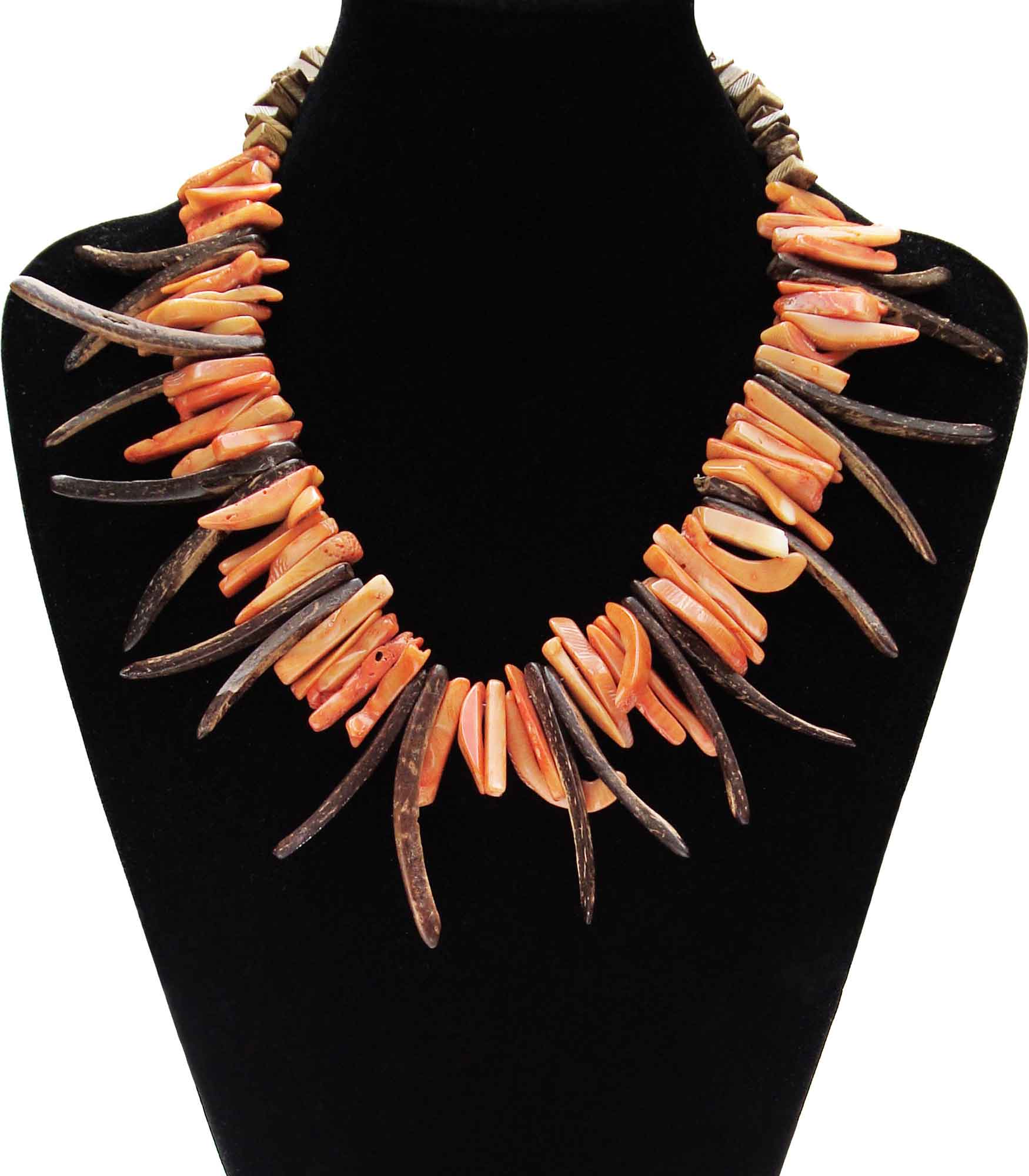 Chunky Coral and Coconut Shell Boho Necklace