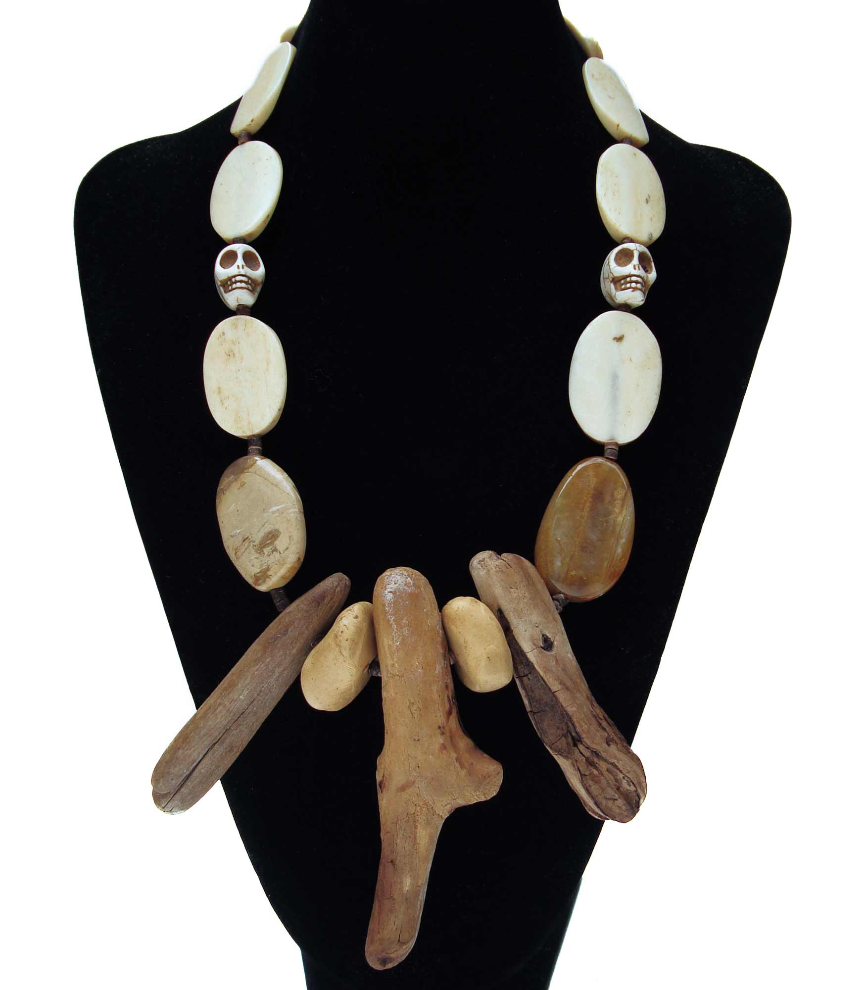 Beachcomber Driftwood, Bone and Ceramic Tribal Necklace