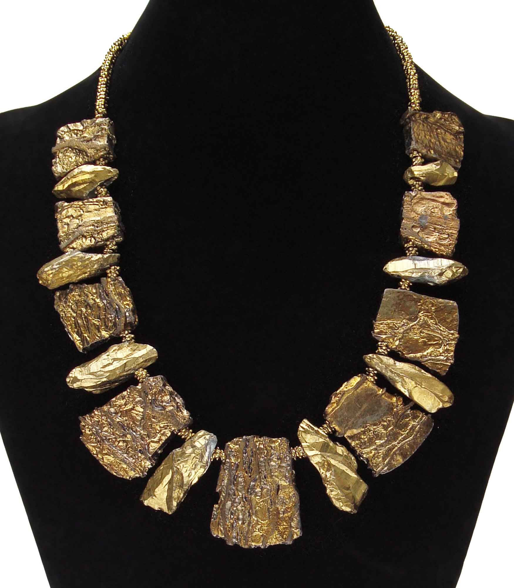 Gold Titanium Quartz Nugget and Druzy Tile Chunky Necklace