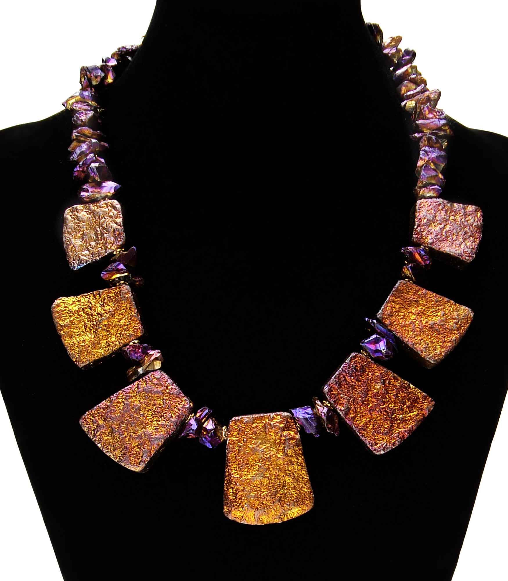 Copper and Purple Titanium Quartz Necklace