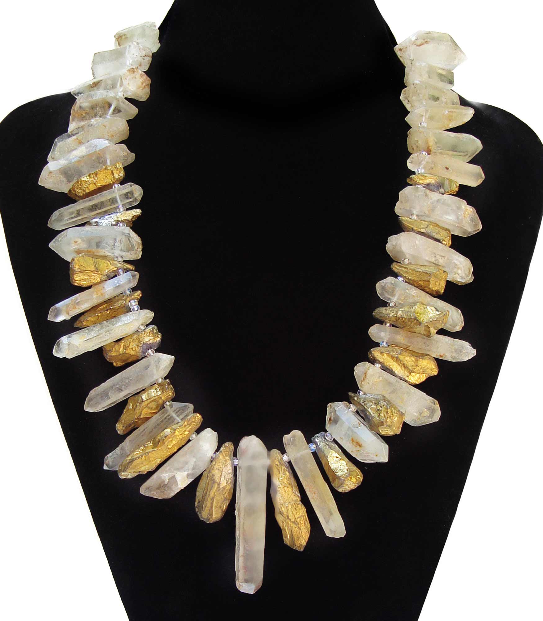 Chunky Raw and Gold Titanium Quartz Statement Necklace