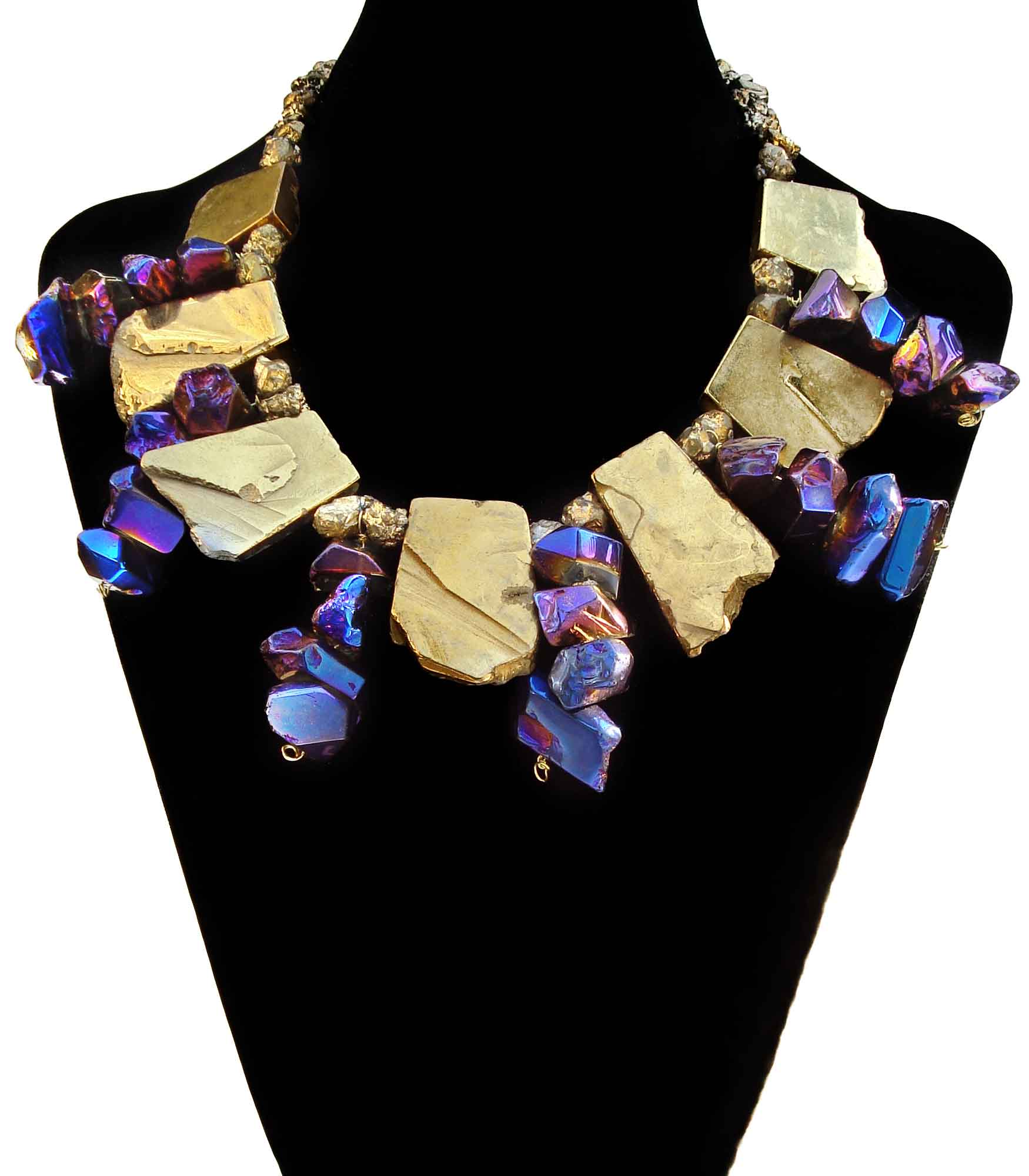 Chunky Purple And Gold Titanium Quartz Necklace