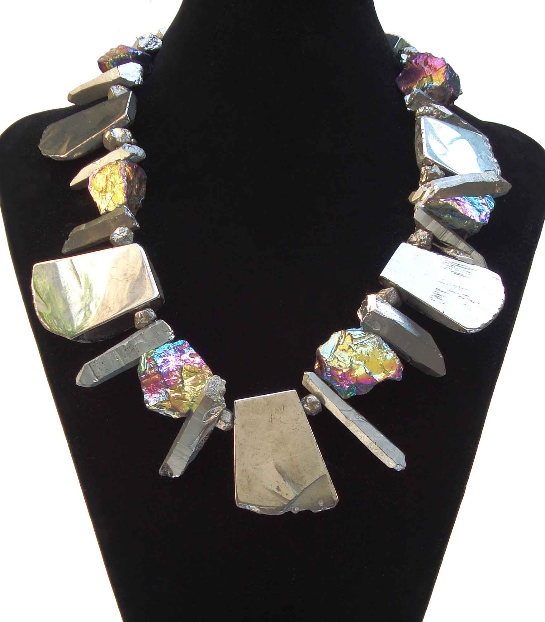 Silver and  Chunky Rainbow Quartz Necklace