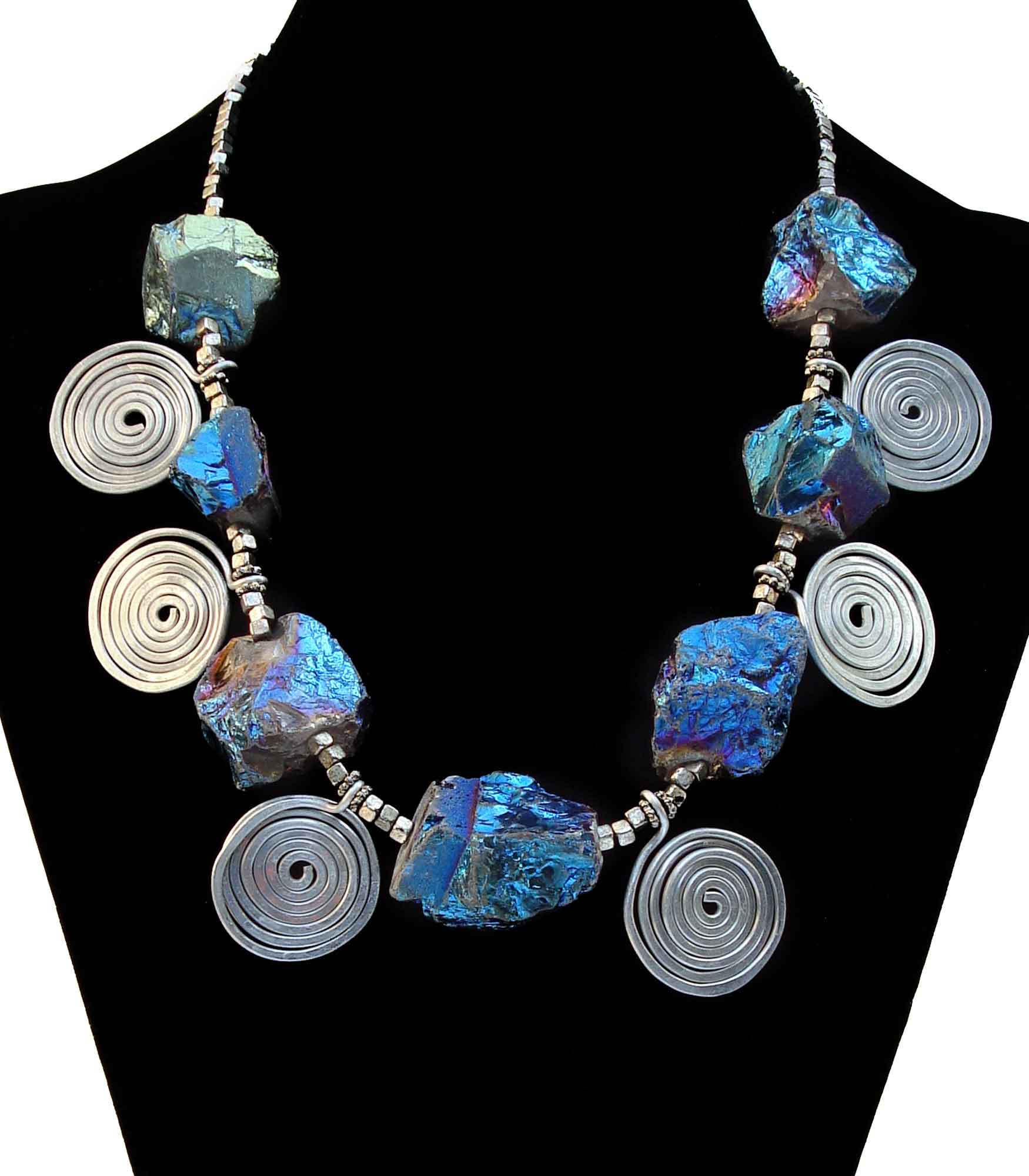 Rainbow Nuggets and Silver Spiral Necklace