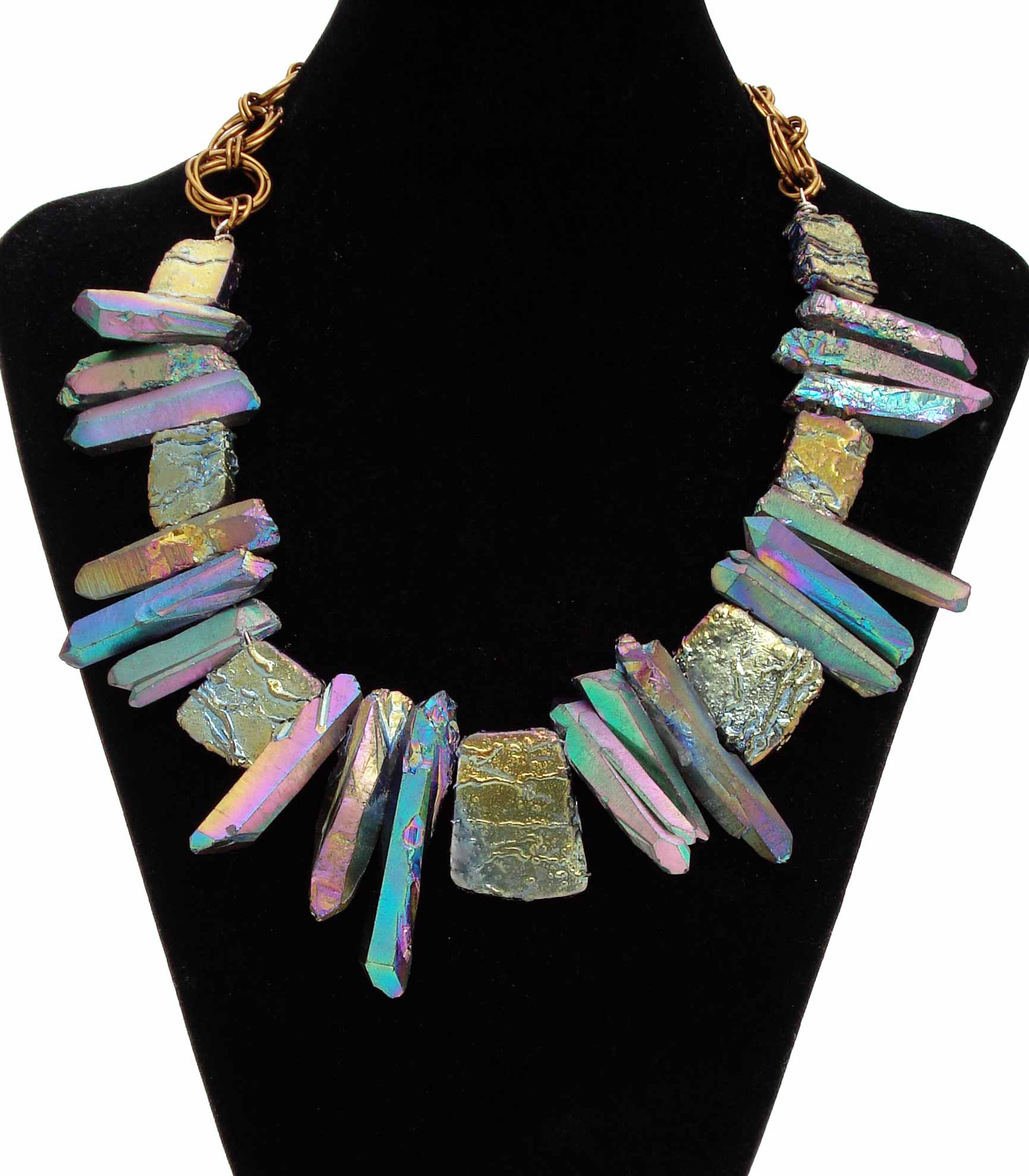 Rainbow Titanium Quartz Tile And Rainbow Titanium Quartz Baton Necklace
