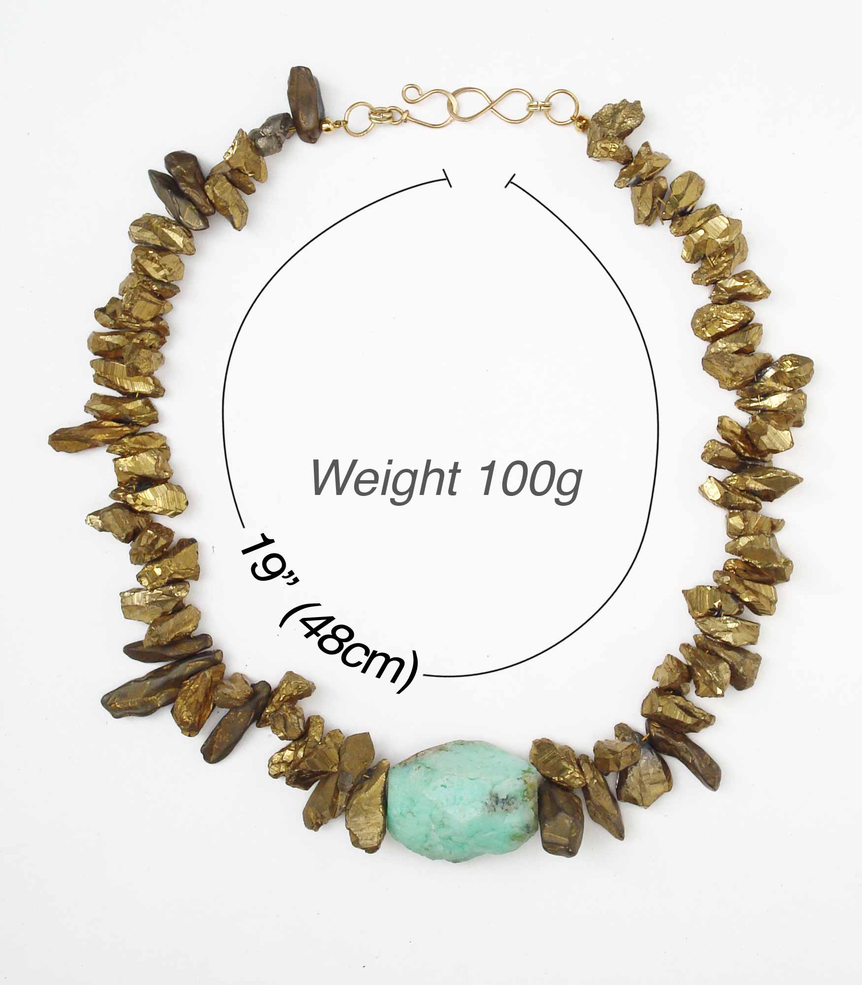 
Gold Titanium Quartz Nuggets And Pale Green Chrysoprase Large Roughcut Stone Necklace
