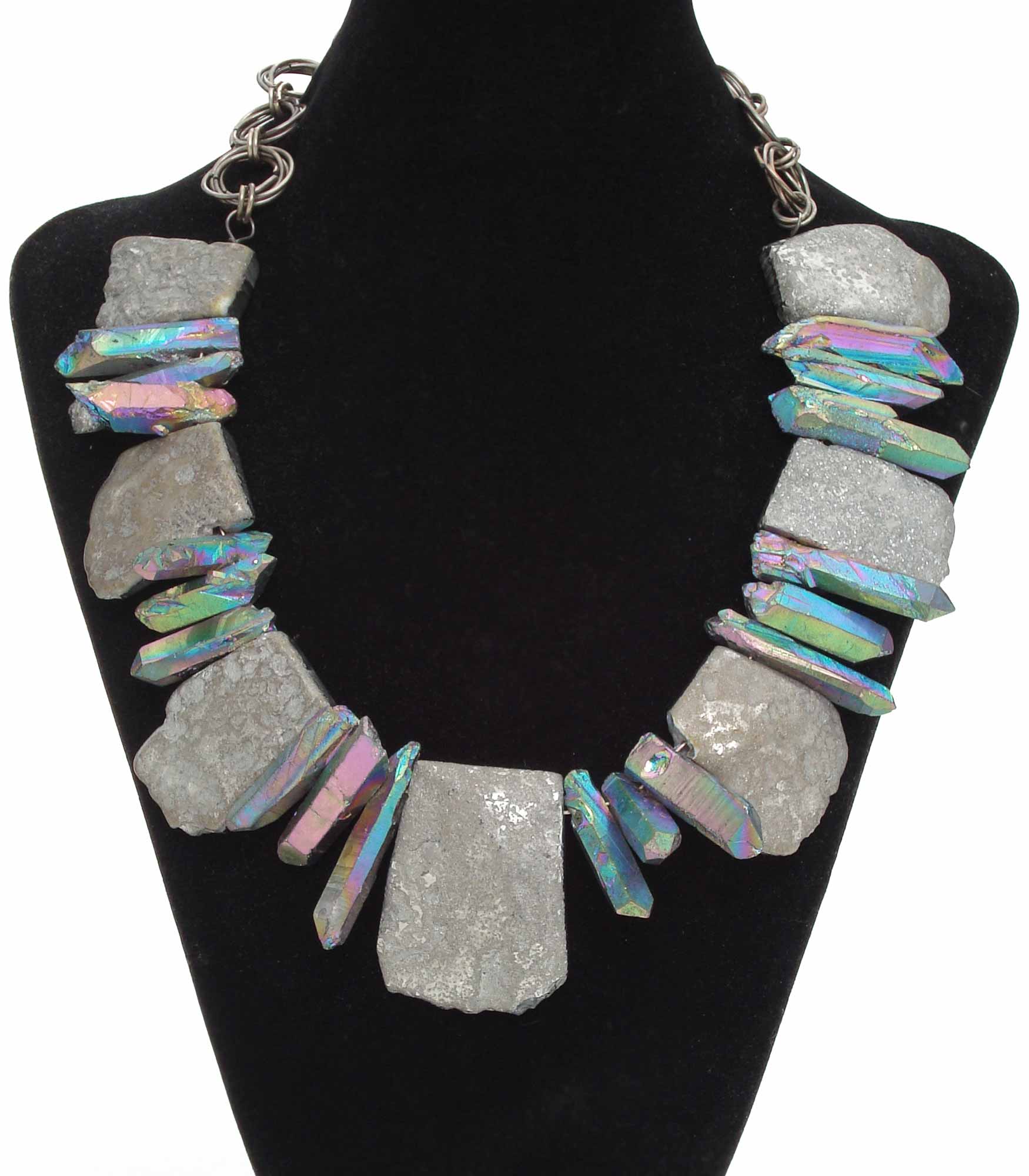 A reversible silver titanium quartz slabs Necklace