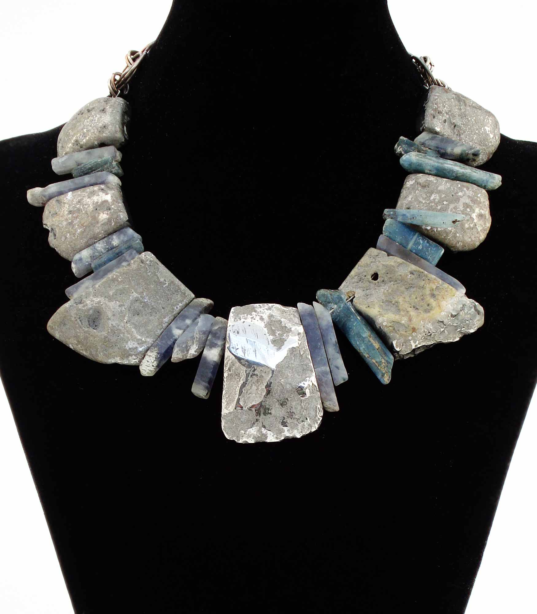 Silver Titanium Quartz Slab And Quartz Baton Necklace