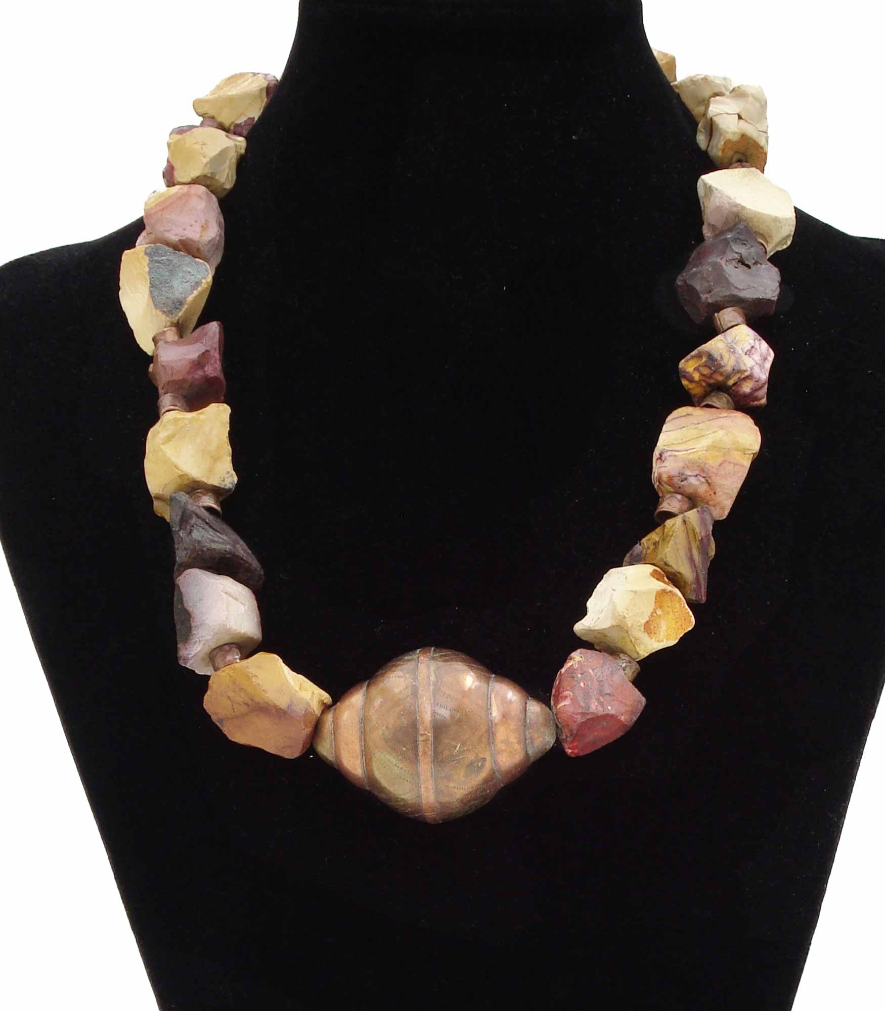 Moukaite Chunks And Vintage Moroccan Copper Bauble Necklace