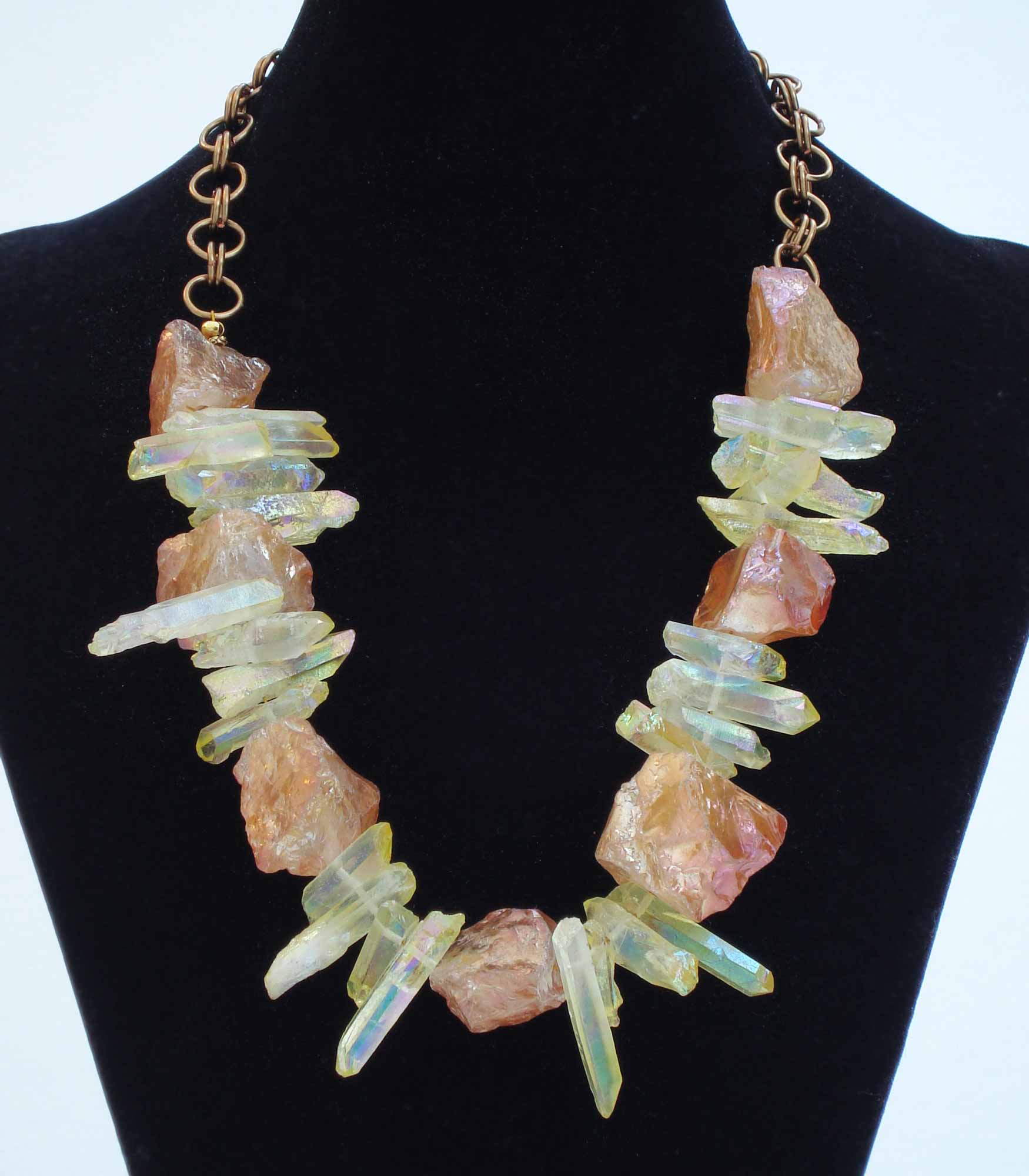 Yellow Crystal Quartz Points And Orange Crystal Quartz Nuggets Necklace