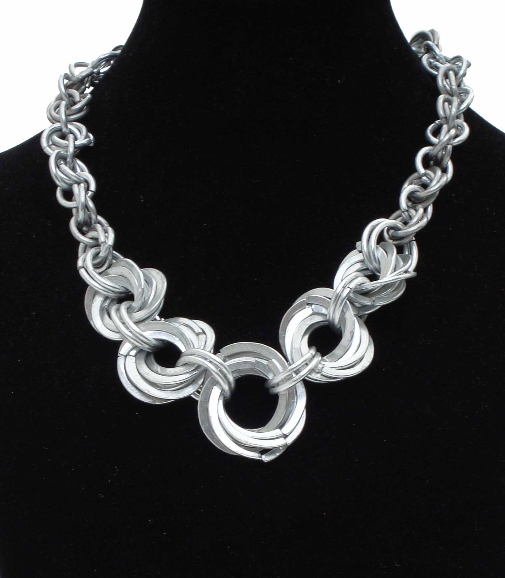 Silver Aluminium Graduated Rings Necklace