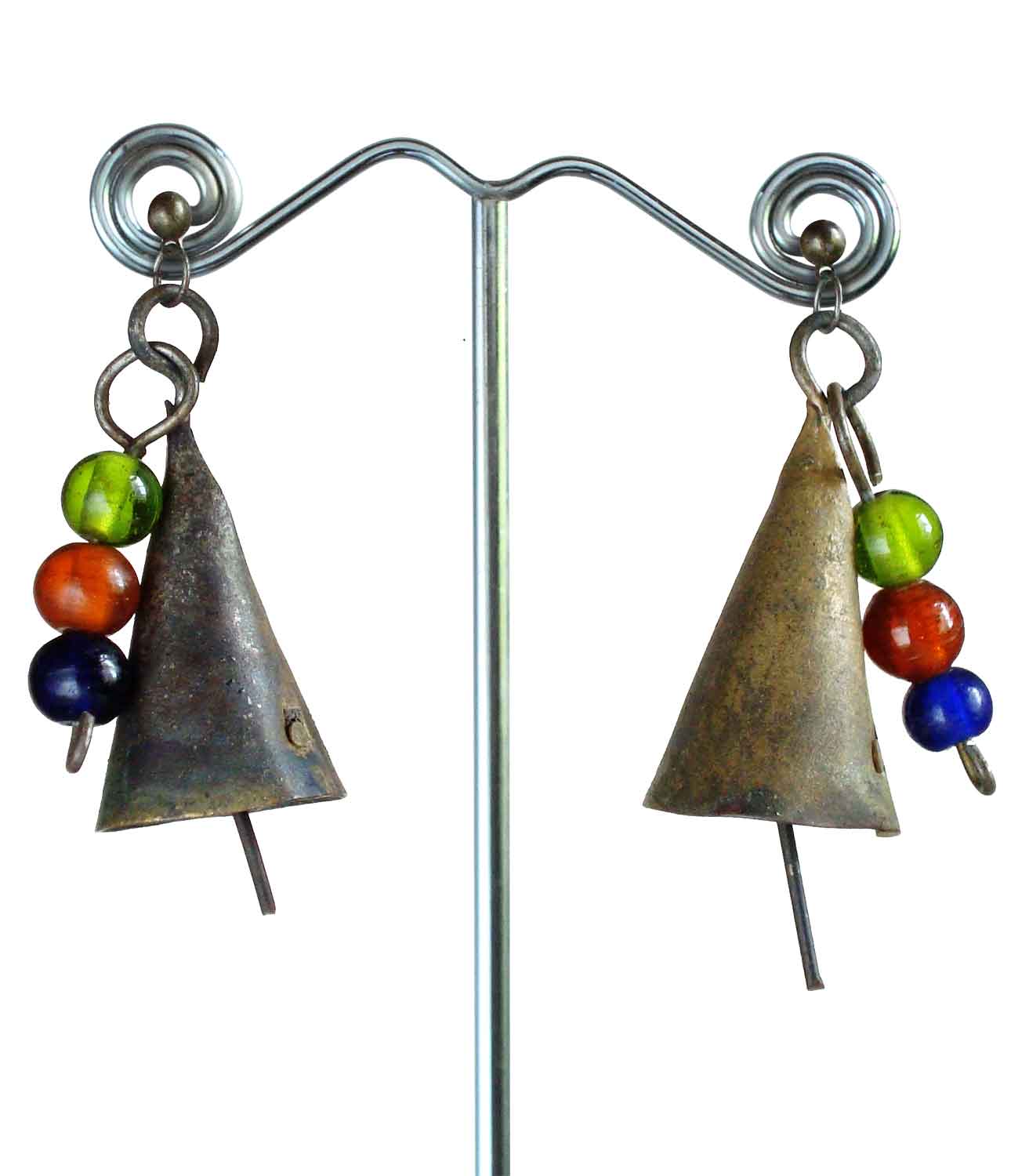 Brass Bell And Glass Beads Earrings