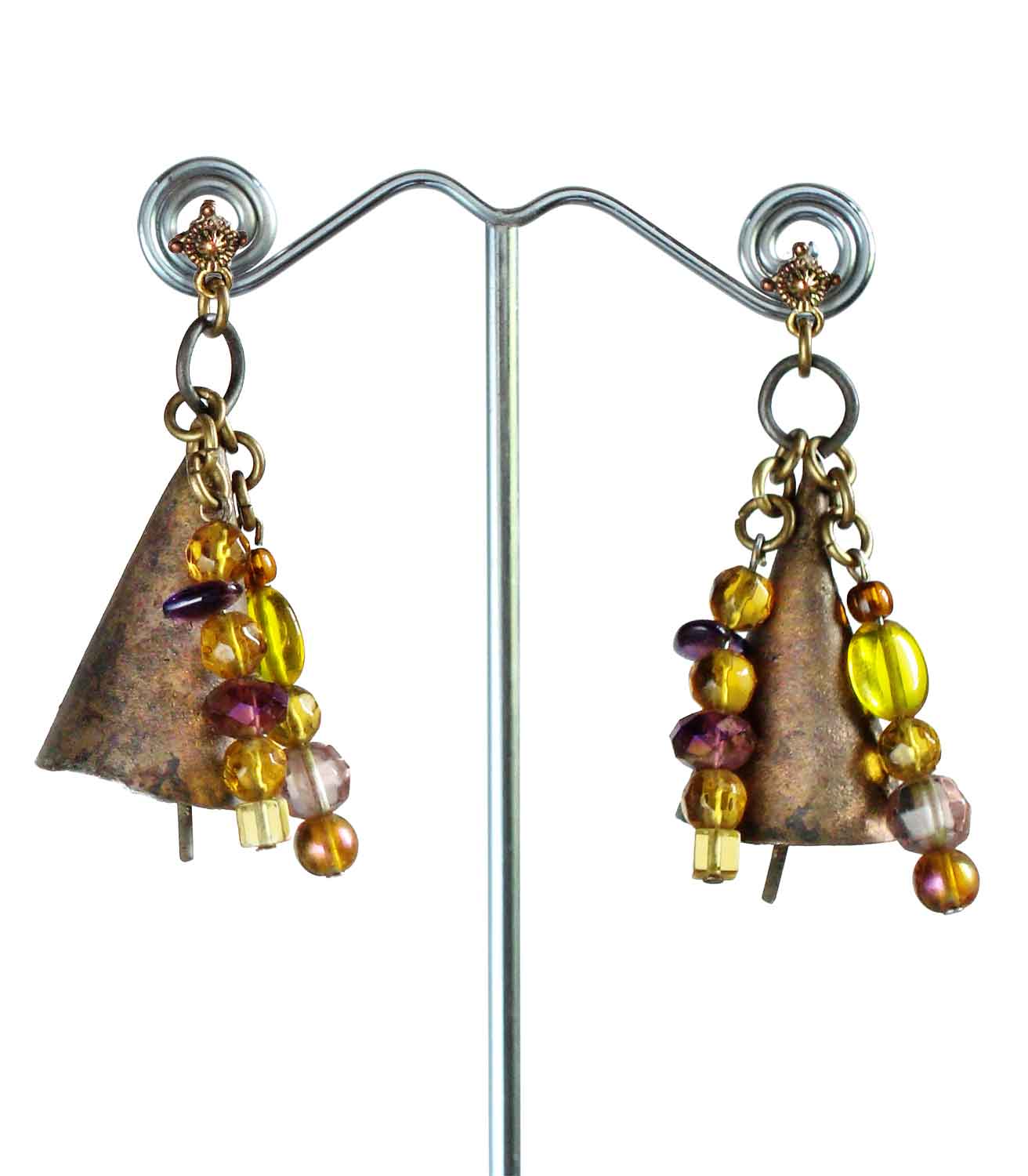 Brass Indian Dancer Bells And Glass Bead Earrings