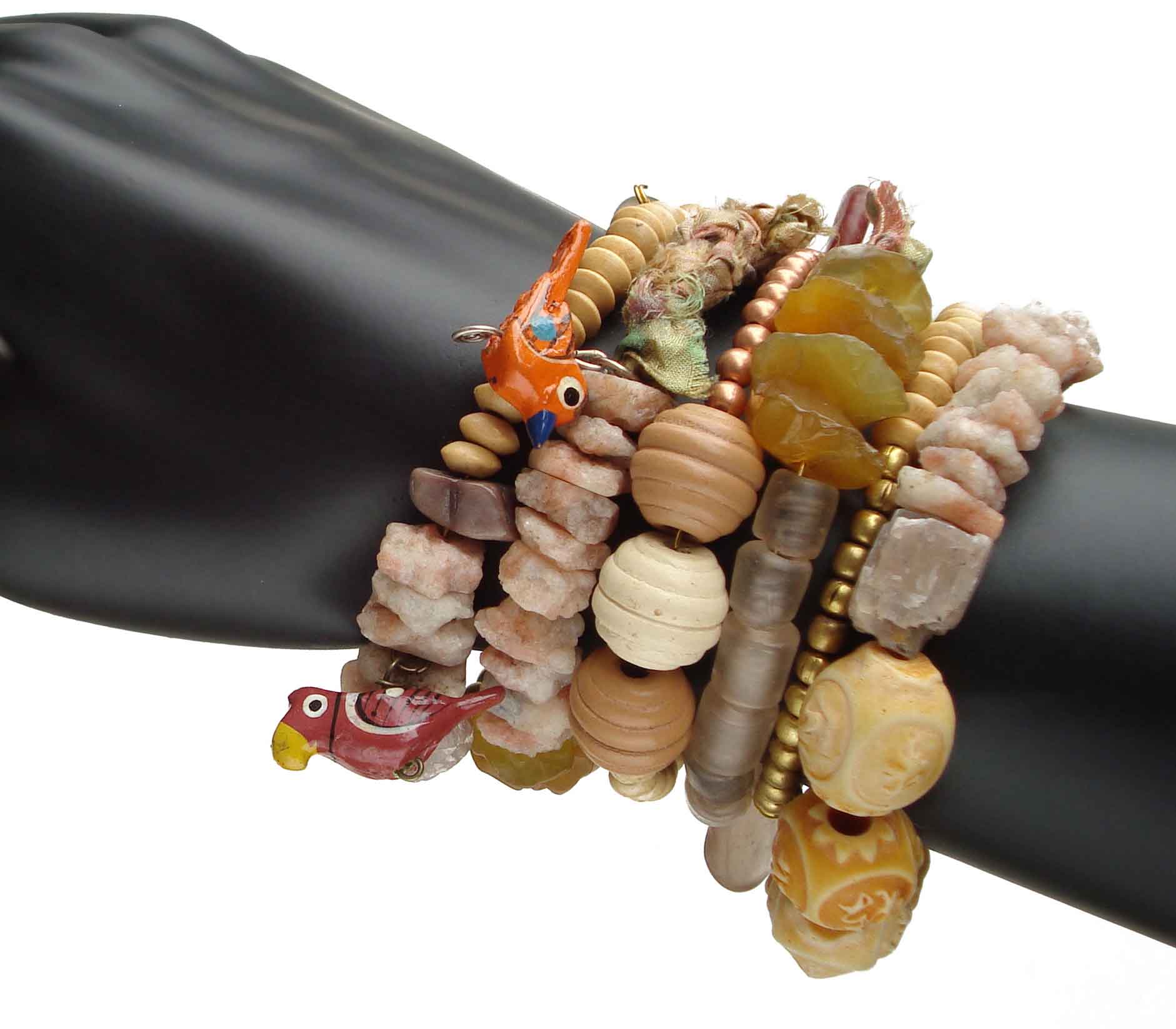 Quartz, Citrine And Brass Bead Bracelet