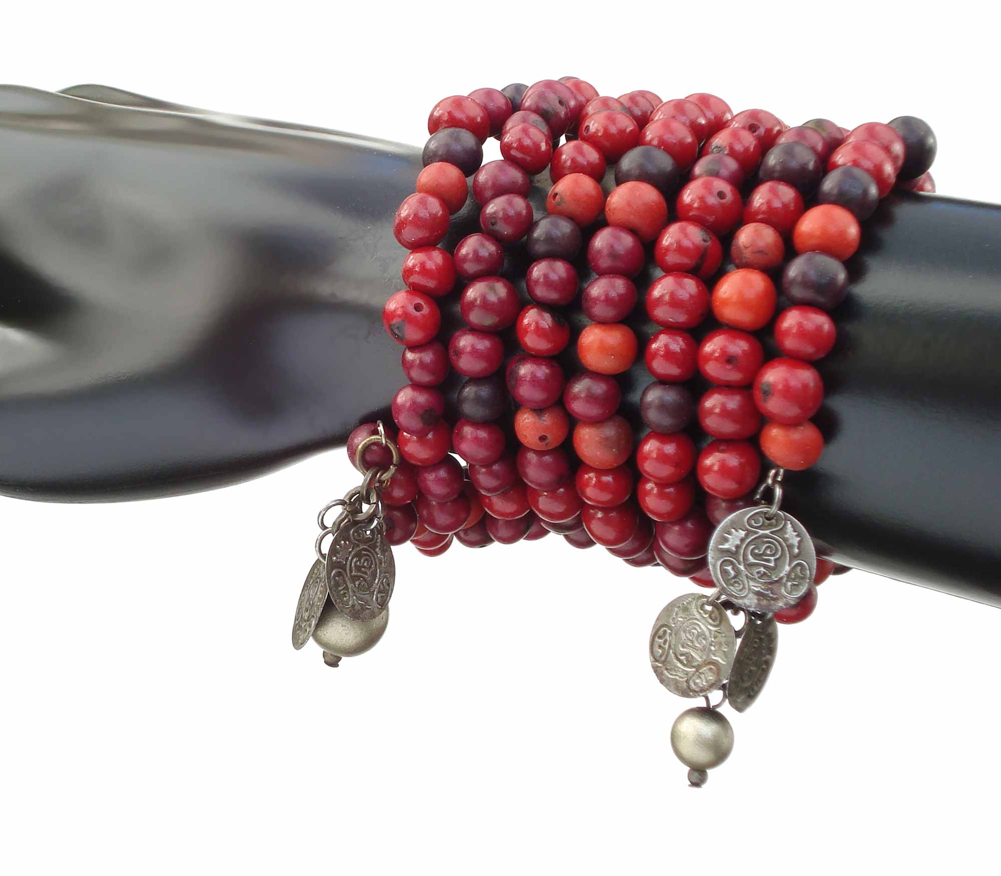 
Red Acai Berries, Silver Vintage Afghan Coin And Silver Vintage Afghan Bead Bracelet
