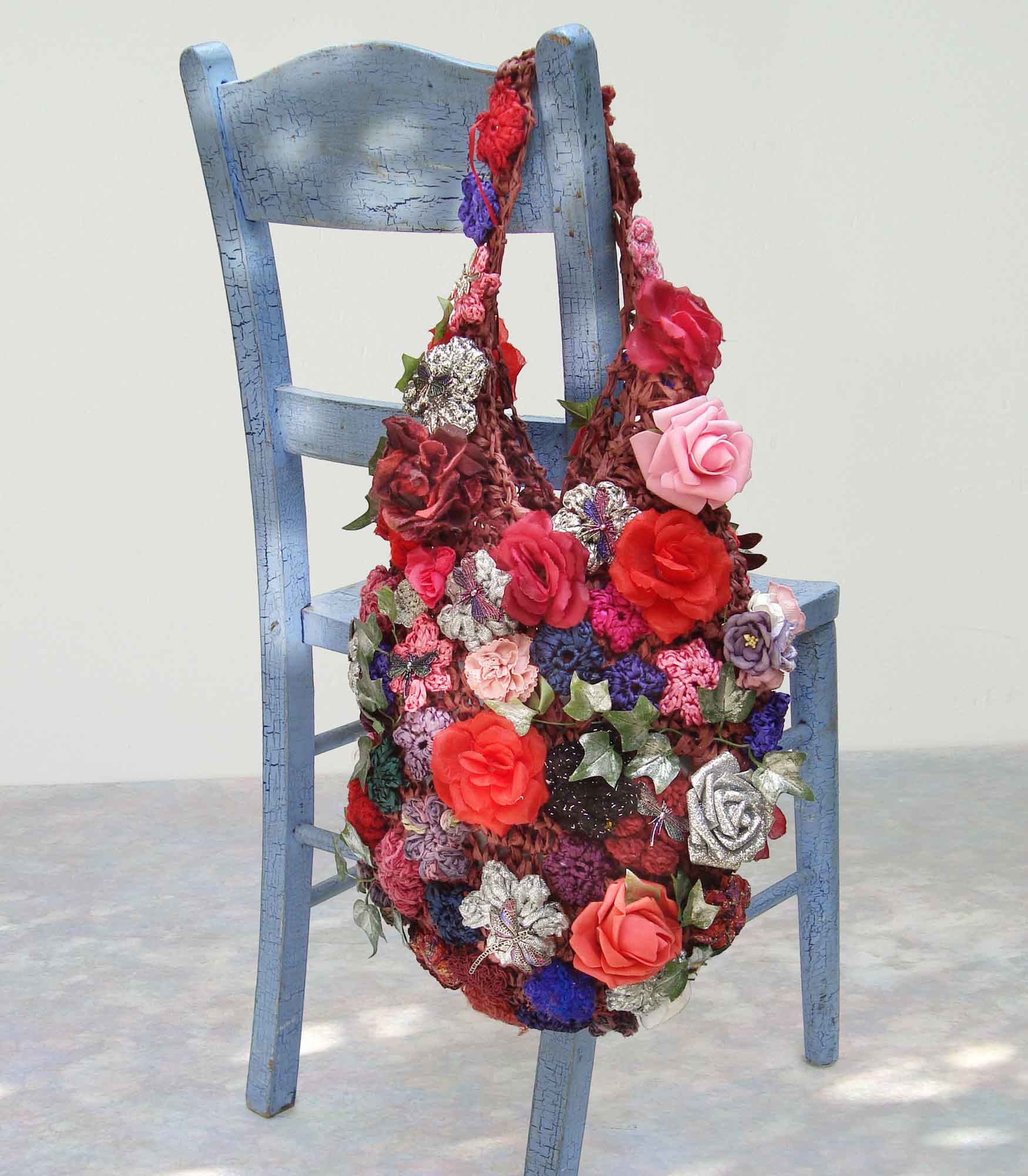 Vary Large Red Raffia Crochet Sling Bag