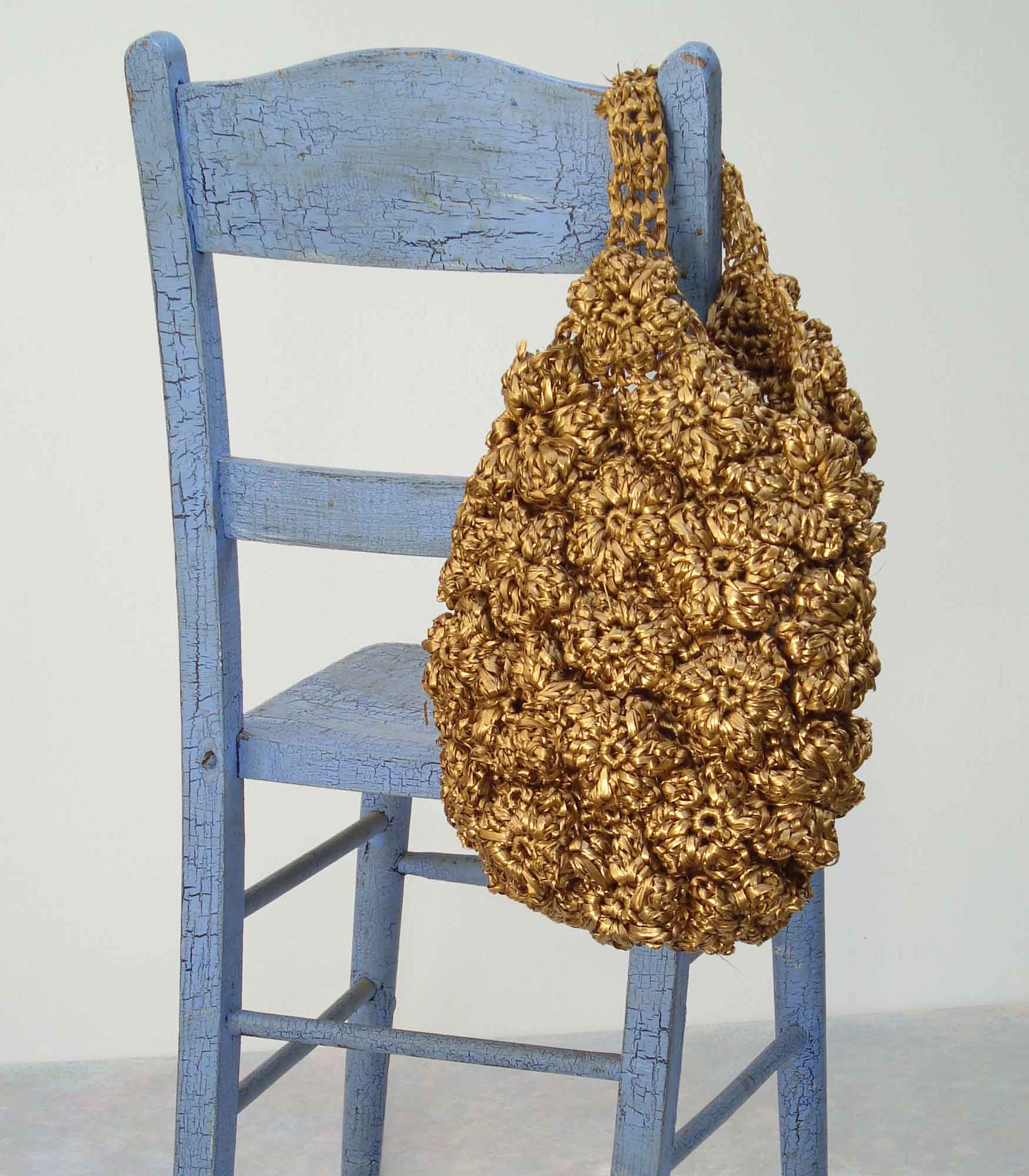 Large Gold Raffia Crochet Cocoon Tote Bag