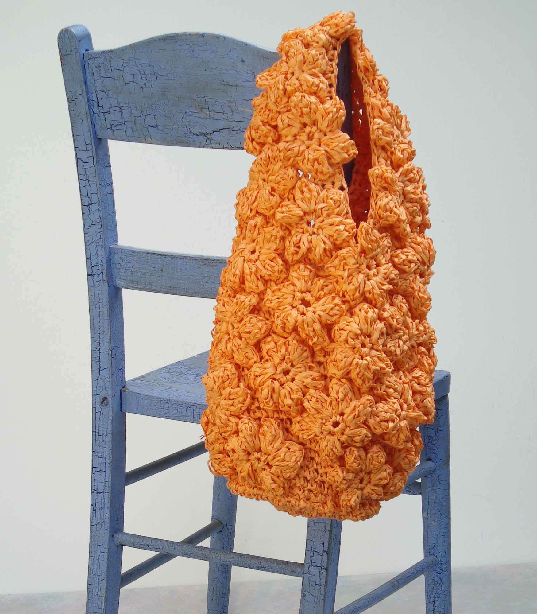 Large Orange Raffia Crochet Cocoon Tote Bag