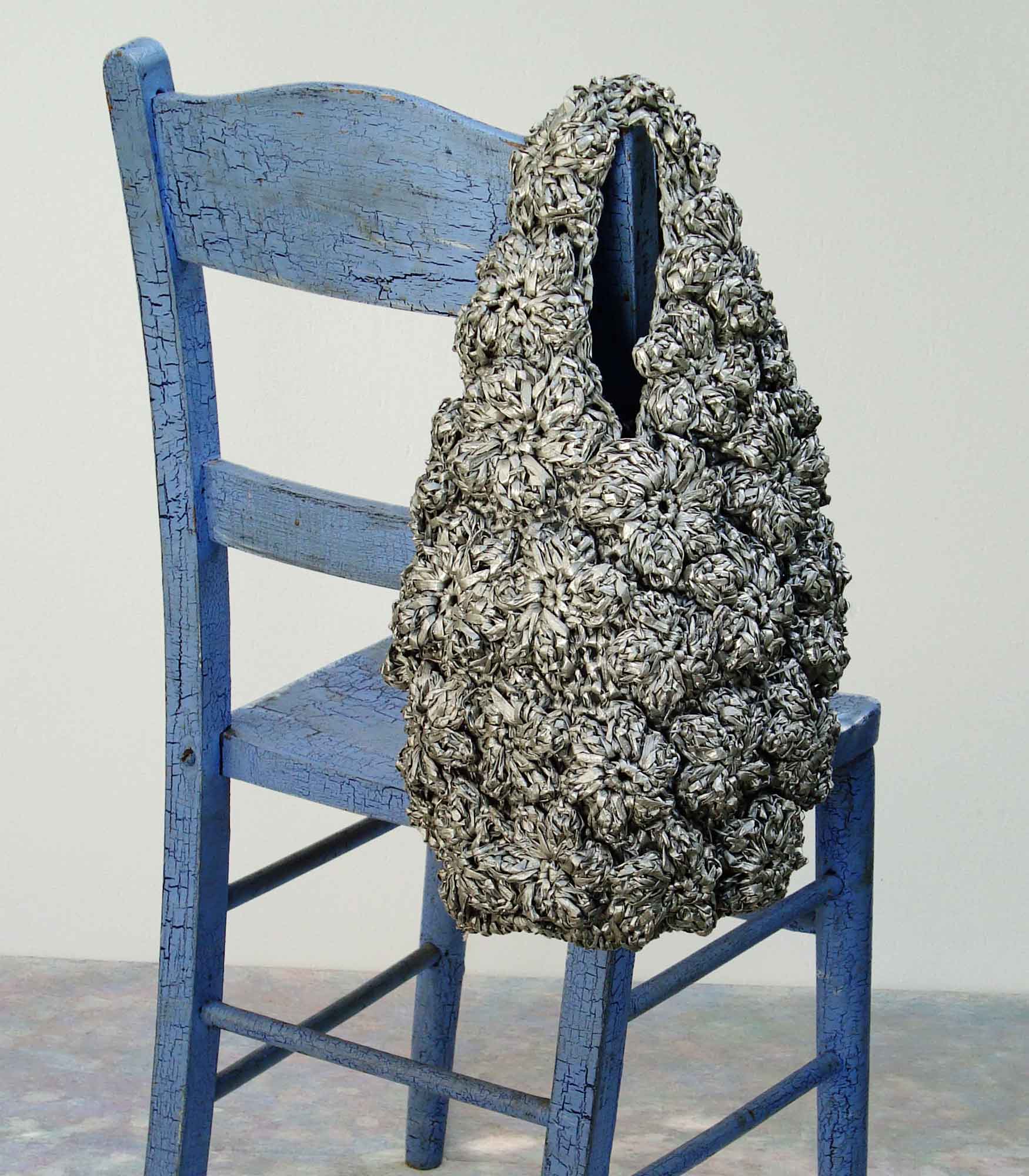 Large Silver Raffia Crochet Cocoon Tote Bag