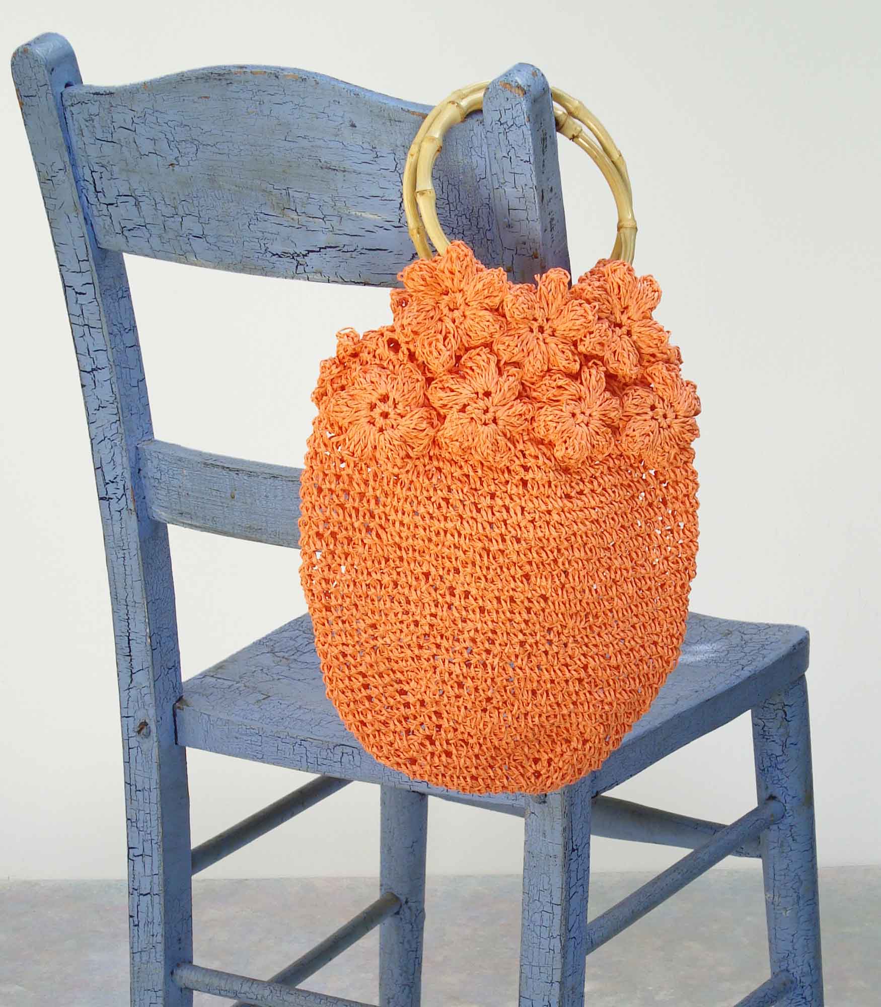 Orange Crocheted Raffia Cocoon HandBag