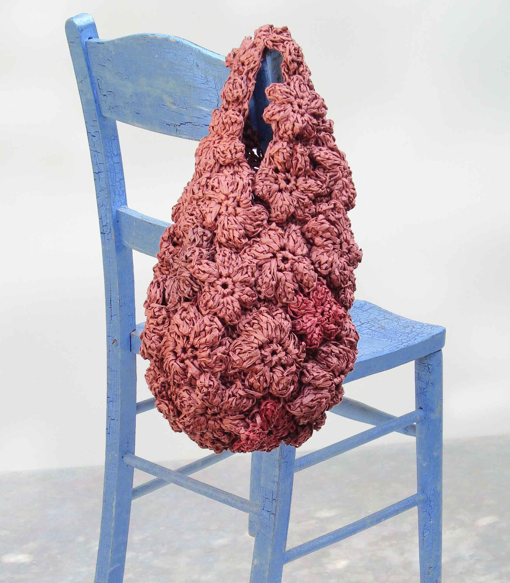 Large Red Raffia Crochet Cocoon HandBag