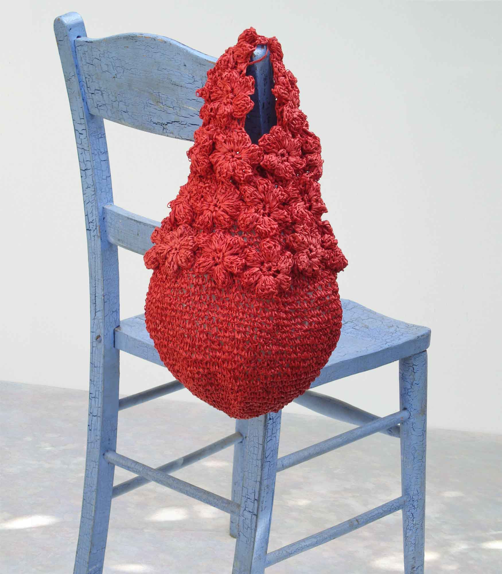 Large Red Raffia Crochet Cocoon HandBag
