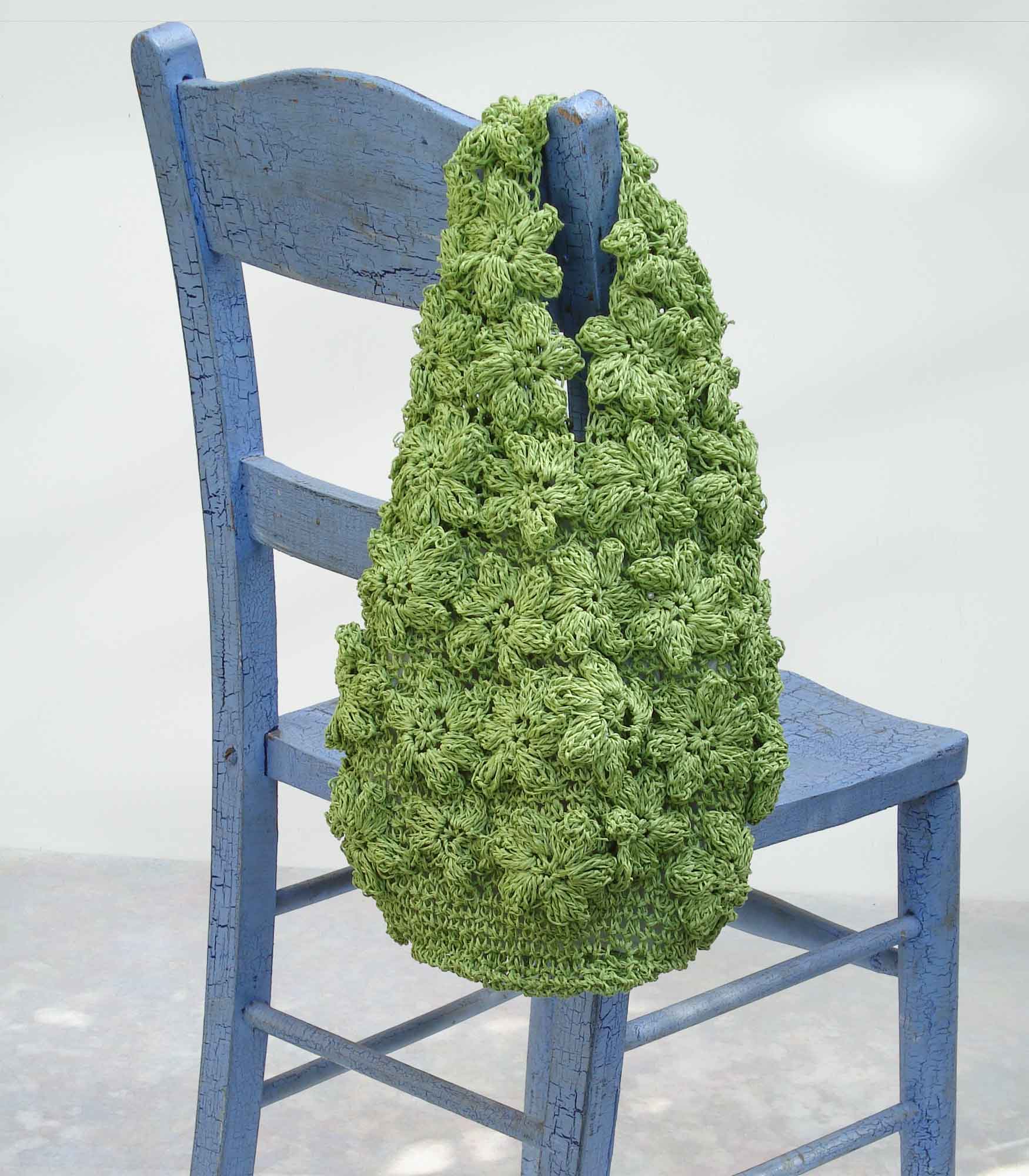 Large Green Raffia Crochet Cocoon HandBag