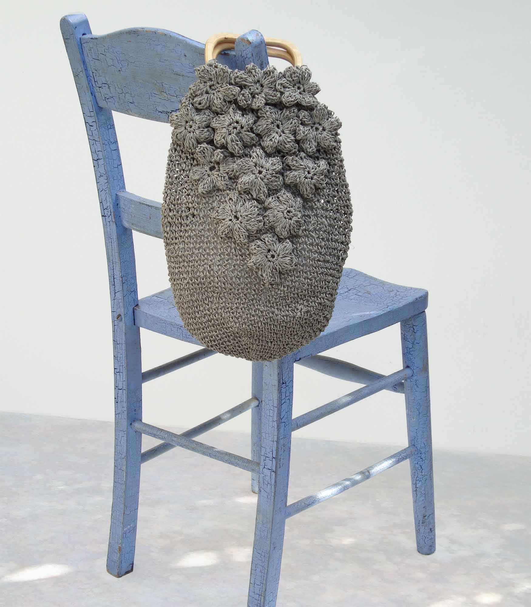 Grey Crocheted Raffia Cocoon HandBag